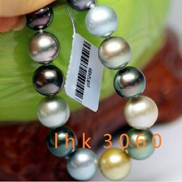 Charming 10-11mm Tahitian South Seas Grey Black Yellow Pearl Bracelet 7.5-8"