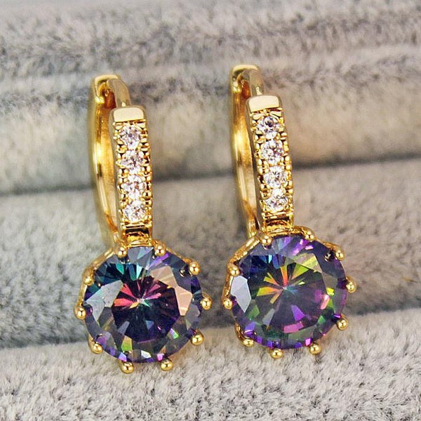 1 Pair Rainbow Myistical Big Gems Circle Gemstone Clear Circle Zircon Lady Fashion Women Jewellery Stud Earrings