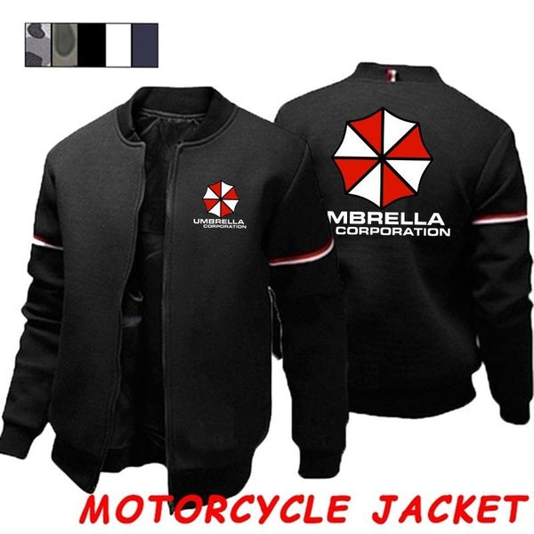 Men's Motorcycle Hoodie Resident Evil Umbrella Company Logo Print Sweatshirt Cotton Casual Zip Jacket