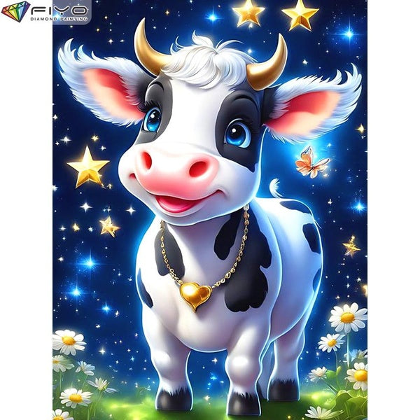 FIYO DIY 5D Cow Diamond Painting Kit for Adults, Full Drill Diamond Painting, Diamond Art Canvas Crafts Cross Stitch Crystal Embroidery Home Wall Dec