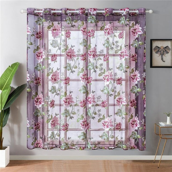 1 Panel Floral Sheer Curtains for Living Room Bedroom Kitchen Shade Window Treatment Curtain Blinds Panel