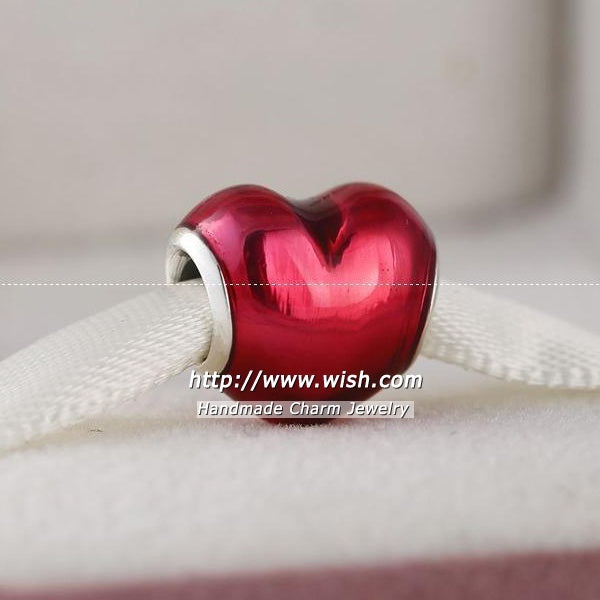 925 Sterling Silver Woman Jewelry Red enamel love Charms Beads DIY Bracelets