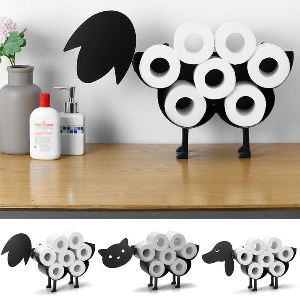 Creative Animal Pattern Metal Roller Paper Holder Free Standing Toilet Paper Storage Rack for Bathroom