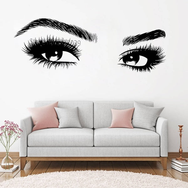 New Arrivals Big Eye Eyelashes Wall Stickers Beautiful Girls Eyes Decals Art Vinyl Home Decor Beauty Salon Style Decal Hot LC464