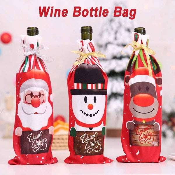 Christmas Decorations Wine Bottles Cover Bag Santa Claus Snowman Elk Dining Table Xmas Ornament