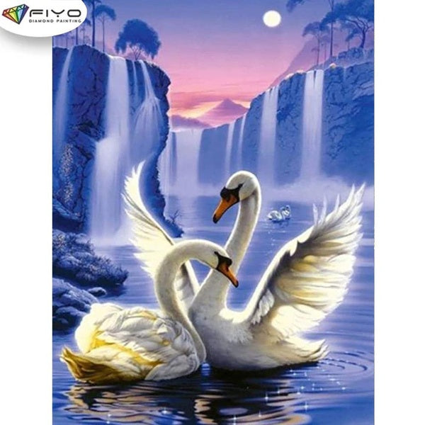 FIYO DIY 5D Swan Diamond Painting Full Drill with Number Kits Home and Kitchen Fashion Mosaic Diamond Painting Canvas Wall Decoration Gift Crafts for