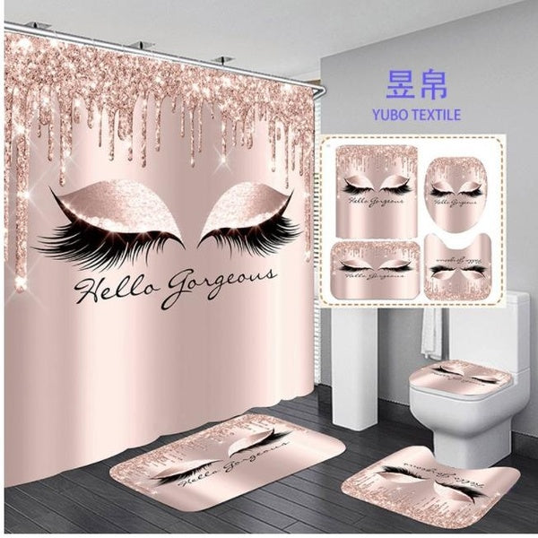 New Eyelash 3D Print Waterproof Fabric Bathroom Curtain Shower Curtains Set Anti-skid Rugs Toilet Lid Cover Bath Mat