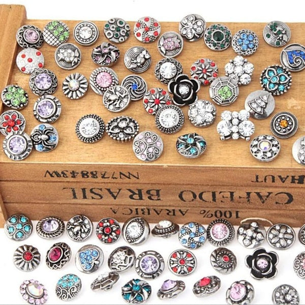 (Pack of 50 Mixed Random 12mm Alloy Rhinestones Snap Buttons Jewelry Charms