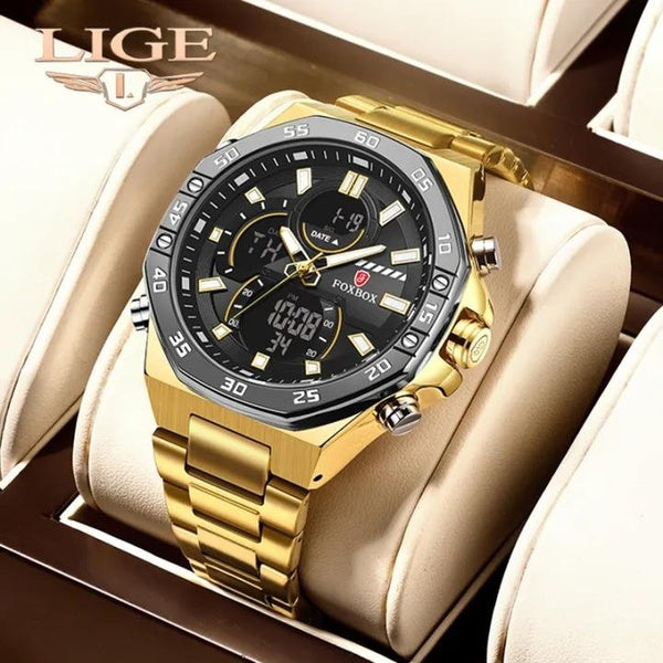LIGE nouvelle montre pour hommes Original en acier inoxydable étanche chronographe actif Quartz hommes décontracté montres + boîte