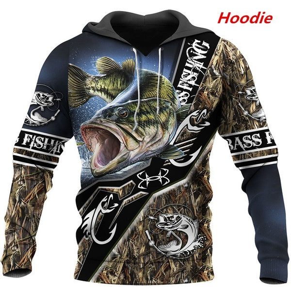 Fashion Bass Fishing Fun Long Sleeve 3D Printing Sweatshirt Hoodie Zipper Hooded Jacket Men-Women Casual Sweatshirt