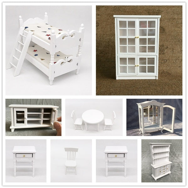 1:12 Doll House Model House Mini Furniture Accessories Dollhouse Miniature Furniture White(fridge-table-cabinet-bed-chair Option)