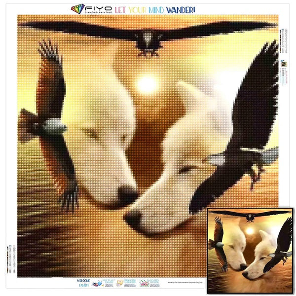 FIYO Wolf and Eagle DIY 5D Diamond Painting Full Drill with Number Kits Home and Kitchen Fashion Cross Stitch Embroidery Paintings Canvas Pictures Wa