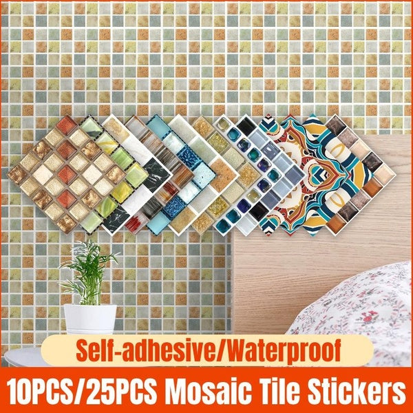 10PCS-25PCS Peel and Stick Tiles Backsplash Mosaic Tile Stickers Shiny Crystal Film Bathroom Kitchen Wall Stickers Wall Decor