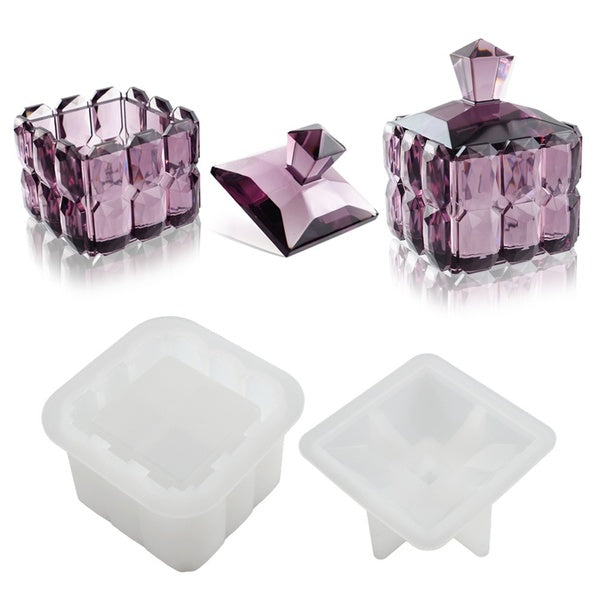 2pcs-set DIY Crystal Diamond Cube Storage Box Resin Molds Silicone Moulds for Epoxy Resin Handmade Resin Craft Home Decorations Making Tools