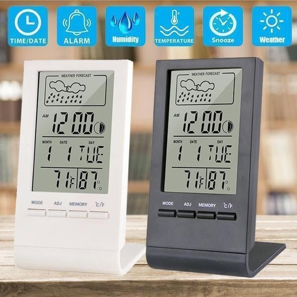 LED Digital Clock Thermometer Hygrometer Gauge Indicator Alarm Clock Indoor-Outdoor Weather Station Automatic Electronic Temperature Humidity Monitor
