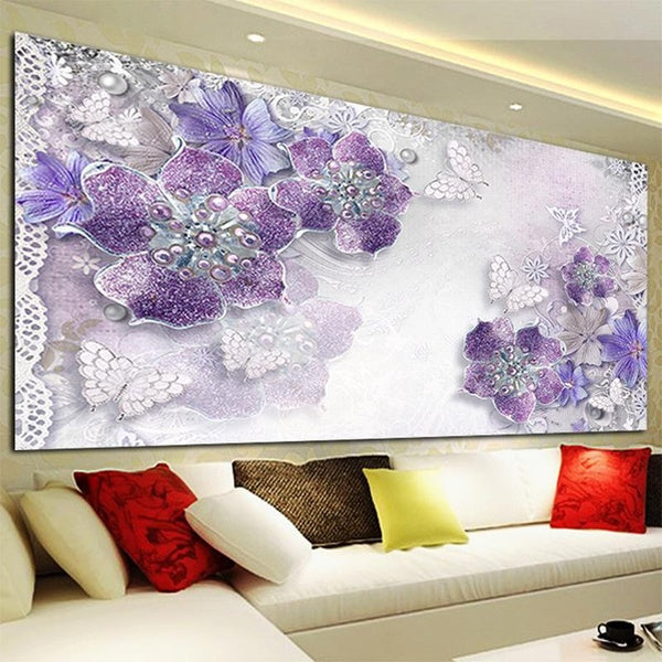 5D Diamond Painting Abstract Purple Flower Full Diamond Art Embroidery Restaurant Office Home Decore Diamond Cross Stitch Kits
