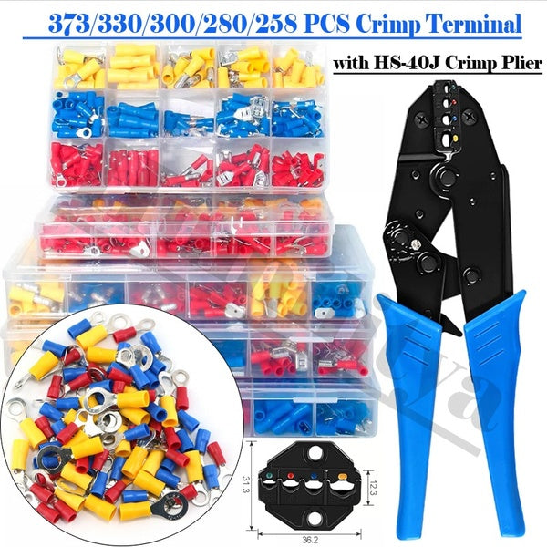 373-330-300-280-258PCS Assorted Wire Connectors Crimp Terminal Electrical Wire Connectors Kit With HS-40J Multi-Function Crimping Plier