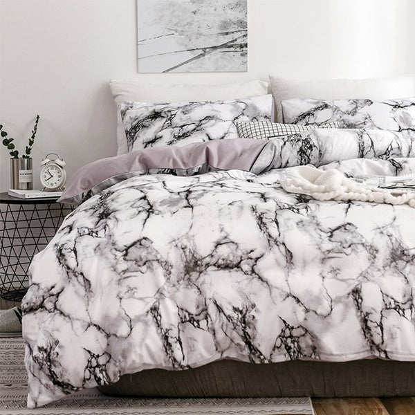 6 Colors Duvet Cover Set with Pillow Sham Marble Soft Microfiber Comforter Cover Single-Twin-Double-Full-Queen-King Size Bedding Set