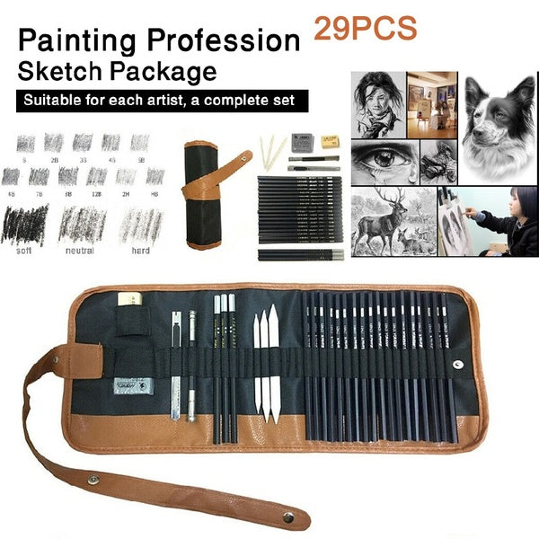 29pcs-set Professional Sketching Drawing Art Pencil Set Graphite Charcoal Stick Artist for drawing beginner