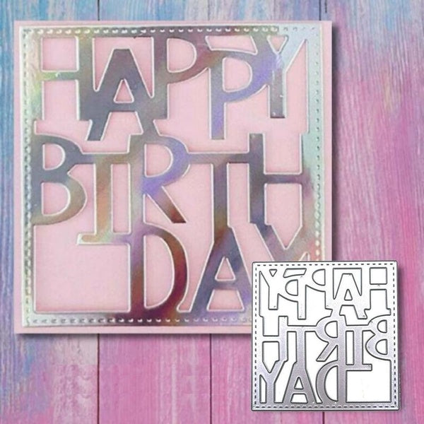 Pochoir de découpe en métal avec motif de boîte aux lettres anglaise « Joyeux anniversaire » pour bricolage, scrapbooking, album photo, gaufrage, car