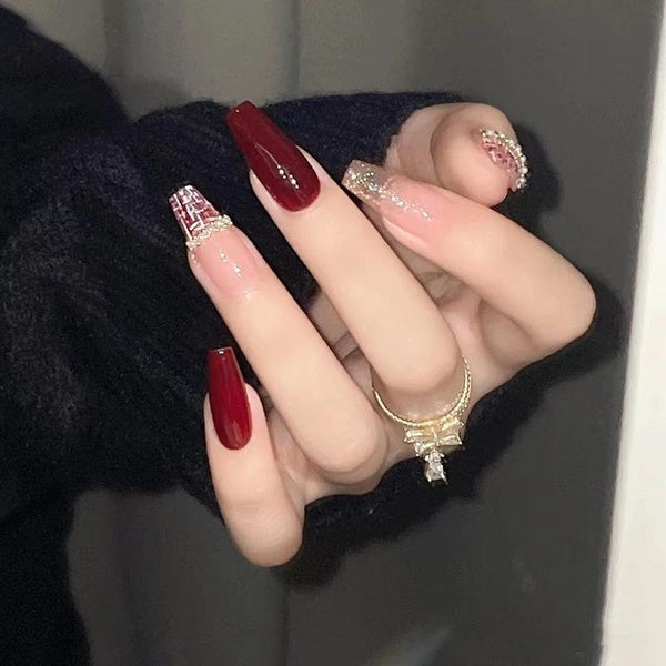 Star River Butterfly False Nail 3D Heart Shaped Diamond Press On Nails Light Pink Rose Ballerina Nails White Plum Blossom Wearable Nails for Valentin