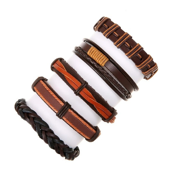 5 pièces-ensembles bijoux de charme tissage à la main Bracelet en cuir véritable hommes Vintage manchette Bracelet en cuir Pulsera Hombre