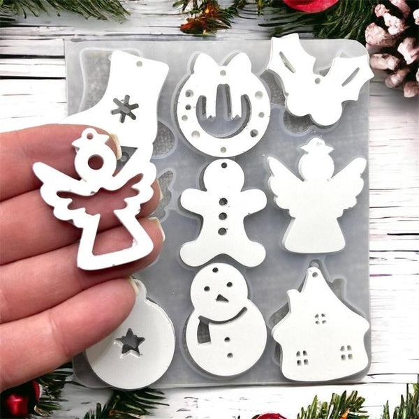 Set of 9 Christmas Molds for Keychains Gift Tags Making