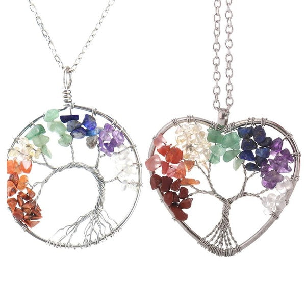 Natural Stone Tree of Life 7 Chakra Reiki Healing Crystal Pendant Necklaces Yoga Wedding Jewelry Accessories