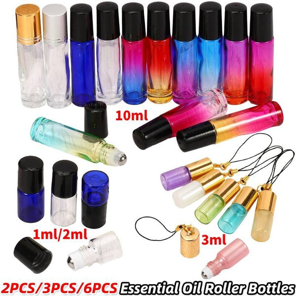 2pcs-3pcs-6pcs Roller Bottles, Refillable Glass Containers, 1ml-2ml-3ml-10ml Essential Oil Roller Bottles with Stainless Steel Roller Balls for Fragr
