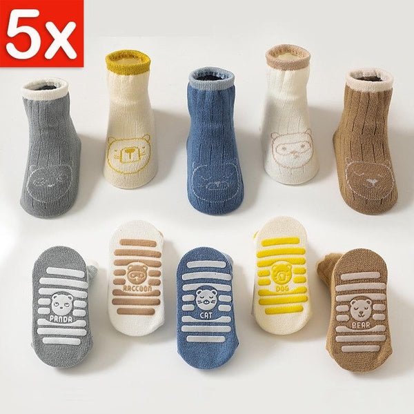 5 Pair Baby Toddlers Anti-slip Non Skid Floor Socks Boys Girls Kids Cotton Socks