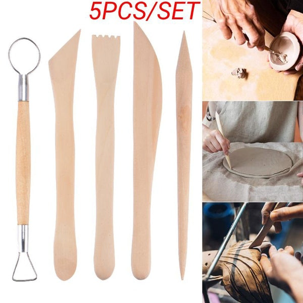 5PCS-SET Polymer Clay Sculpting Tools Set, Pottery Tool Kit, Ceramic Pottery & Clay Ribbon Wood Modeling Tools Kit