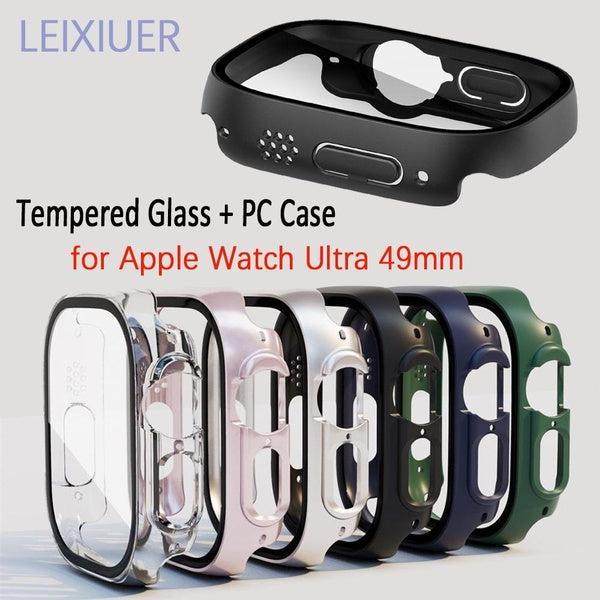 LEIXIUER Tempered Glass Screen Protector for Apple Watch Ultra Case 49mm All-around PC Bumper cover for iwatch Ultra 49 mm Accessories