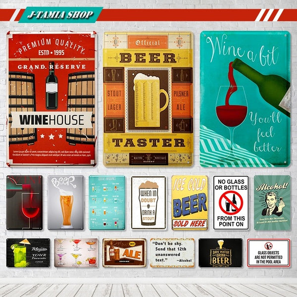 Beer Taster Wine Vintage Metal Tin Signs Posters Bar Pub Motel Man Cave Wall Decor