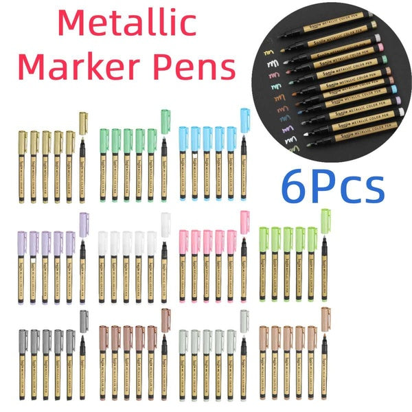 Lot de 6 marqueurs métalliques permanents pour bricolage, fabrication de cartes, scrapbooking, fabrication artisanale
