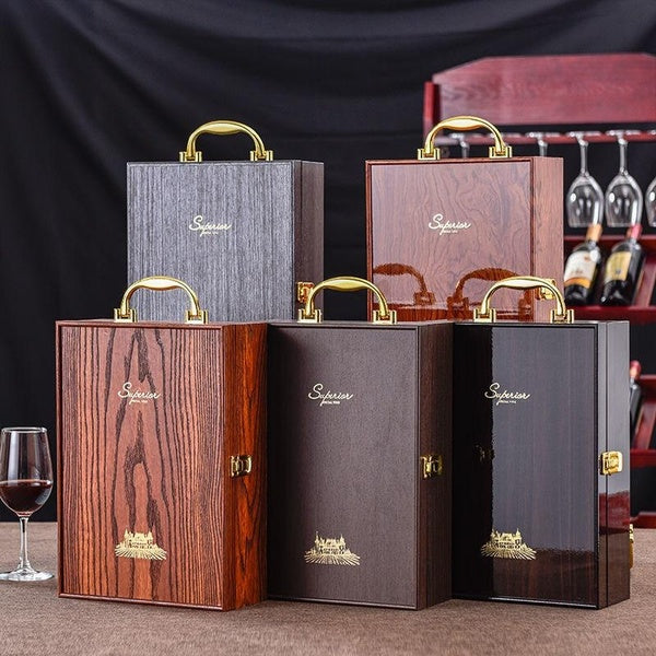 Double Leather Box Wine Bottle Box Luxury Handle Wooden Wine Box Organizer Gift Wood Wine Holder for Red Wine Champagne