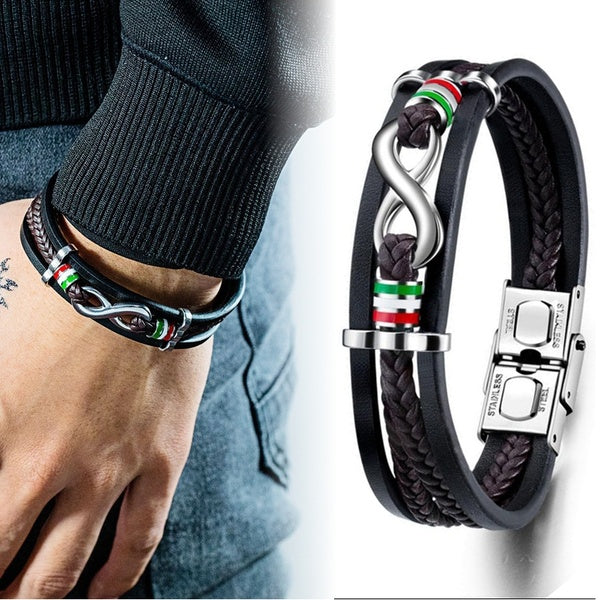 Bracelets en cuir tressé multicouche de style rétro personnalisé pour homme garçon punk rock bijoux charme amour infini infini bracelet titane acier