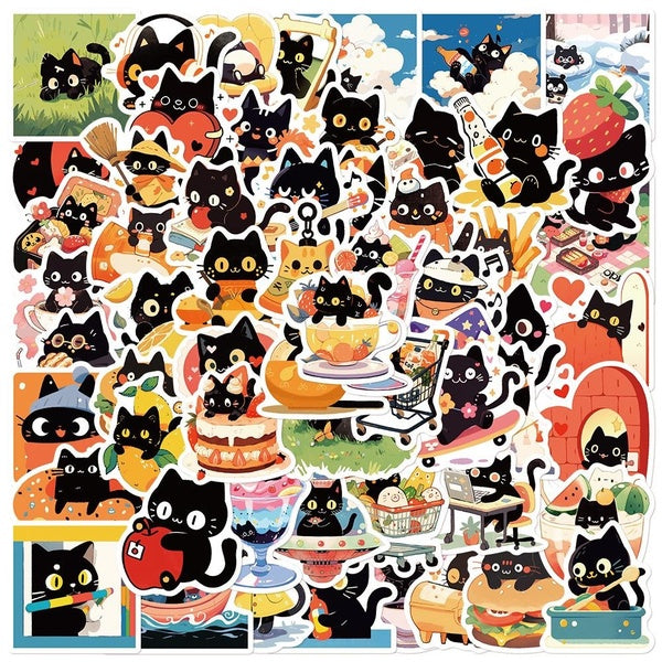 10-60Pcs Cute Black Cat Stickers Cute Kitty Graffiti Stickers for DIY Luggage Laptop Skateboard Motorcycle Bicycle Stickers