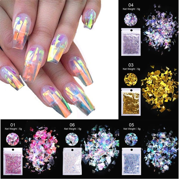1 sac Nail Sequin Nail Glitter Sequins Paillette mixte Nail Art holographique Feuilles de paillettes scintillantes Conseils Manucure Décoration des o