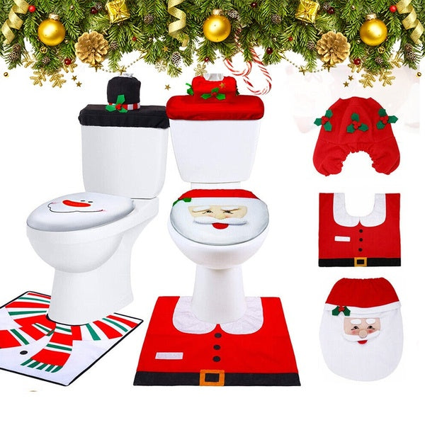 3pcs-set Snowman Santa Elk Elf Toilet Seat Cover and Rug Set Red Christmas Decorations Christmas Bathroom Toilet Ornament Decorations