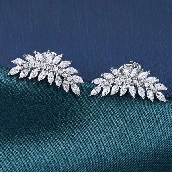 Argent Plaqué Délicat Moissanite Branche D'Olivier Feuille Boucles D'oreilles Partie Bridemains Accessoires Grimpeur Boucles D'oreilles Bijoux pour F
