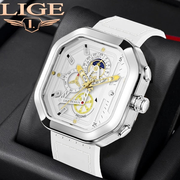 2022 Date Carré Quartz Montre-Bracelet Pour Homme LIGE Top Marque De Luxe Hommes Montre De Mode Étanche Sport Chronographe Horloge Mâle + Boîte