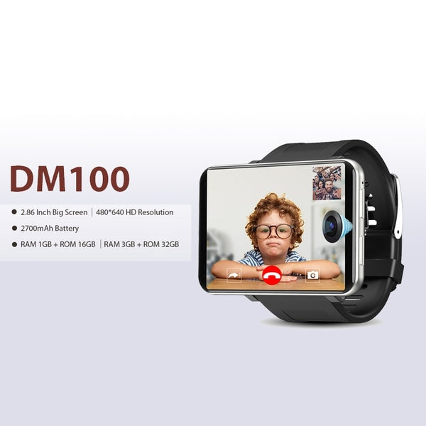 DM100 4G 2.86 Inch Screen Smart Watch Android 7.1 3GB 32GB 5MP Camera 480*640 Resolution 2700mah Battery Smartwatch Men