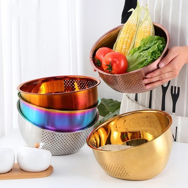 Stainless Steel Drain Basket Bowl Washing Kitchen Strainer Noodles Vegetables Kitchen Utensils Beans Sieve Fruit Cleaning Tools Tableware