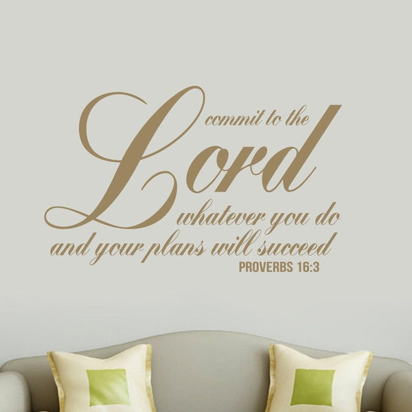 Commit To The Lord Proverbs 16:3 Wall Decal Bible Verse Scripture Removable Wall Art Wall Decor Wall Sticker Vinyl Wall Decal