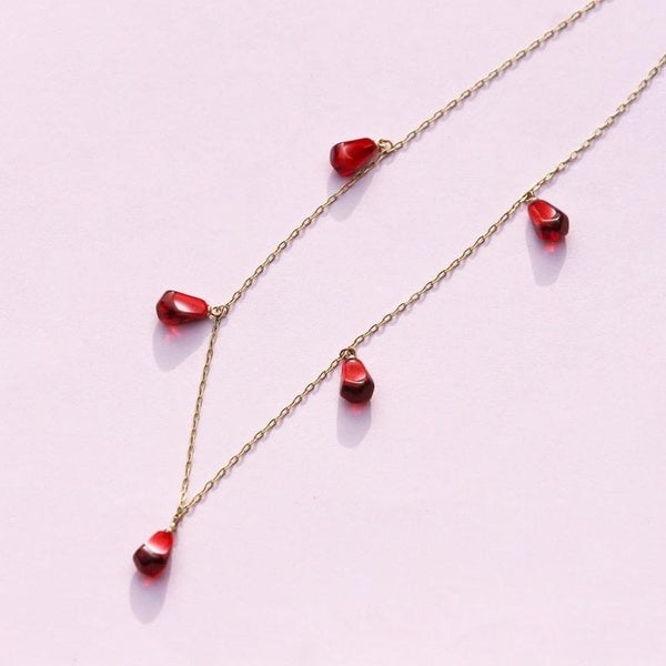 Red Pomegranate Necklace, Resin Pomegranate Seed Charms Necklace, Fruit Jewelry, Minimalist, Sweet Jewelry Gifts for Women