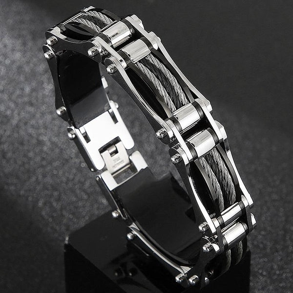 16MM Twist Link Chain Men Bracelet Man Cool Heavy Black Stainless Steel Men's Bracelets On Hand Mannen Armband Jewellery Accessories