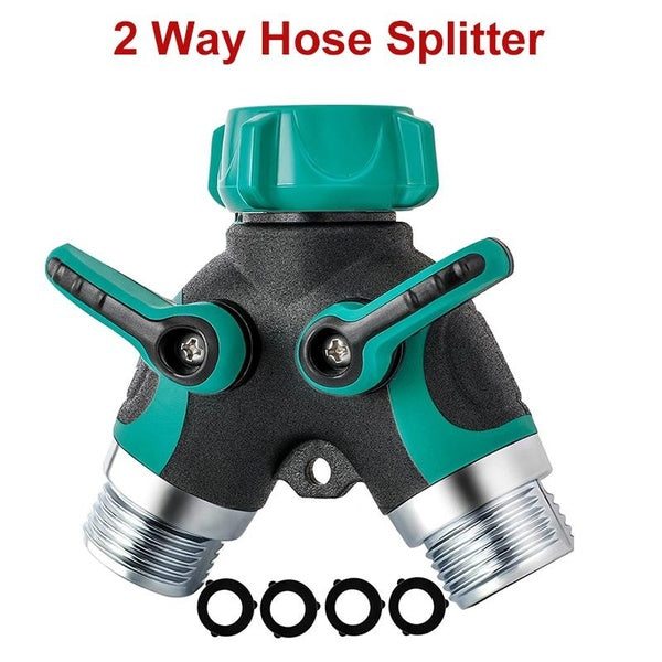 2 Way Hose Splitter,Heavy Duty Y Faucet Connector with Shut Off Valve,Garden Water Hose Splitter Adapter for Outdoor Faucets