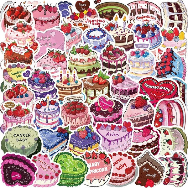 10-50Pcs Constellation Love Cake Sticker Birthday Cake Graffiti Stickers for DIY Luggage Laptop Skateboard Motorcycle Bicycle Stickers