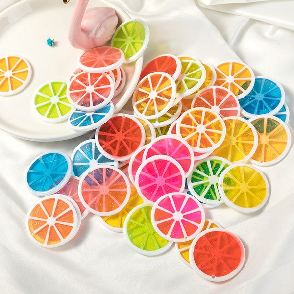20pcs 36MM Resin Lemon Slice Charm Transparent Glitter Fruit Orange Lemon Pendant with Hole for DIY Earring Jewelry Making