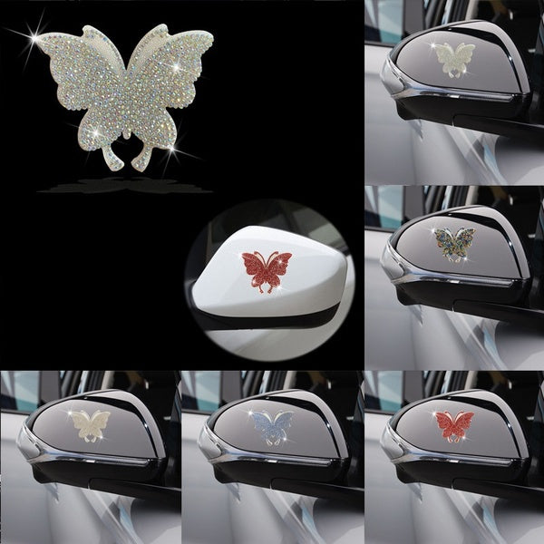 Bling Bling Butterfly Stickers for Car, Automotive Rear View Mirror Rhinestone Anti Scratch Decals